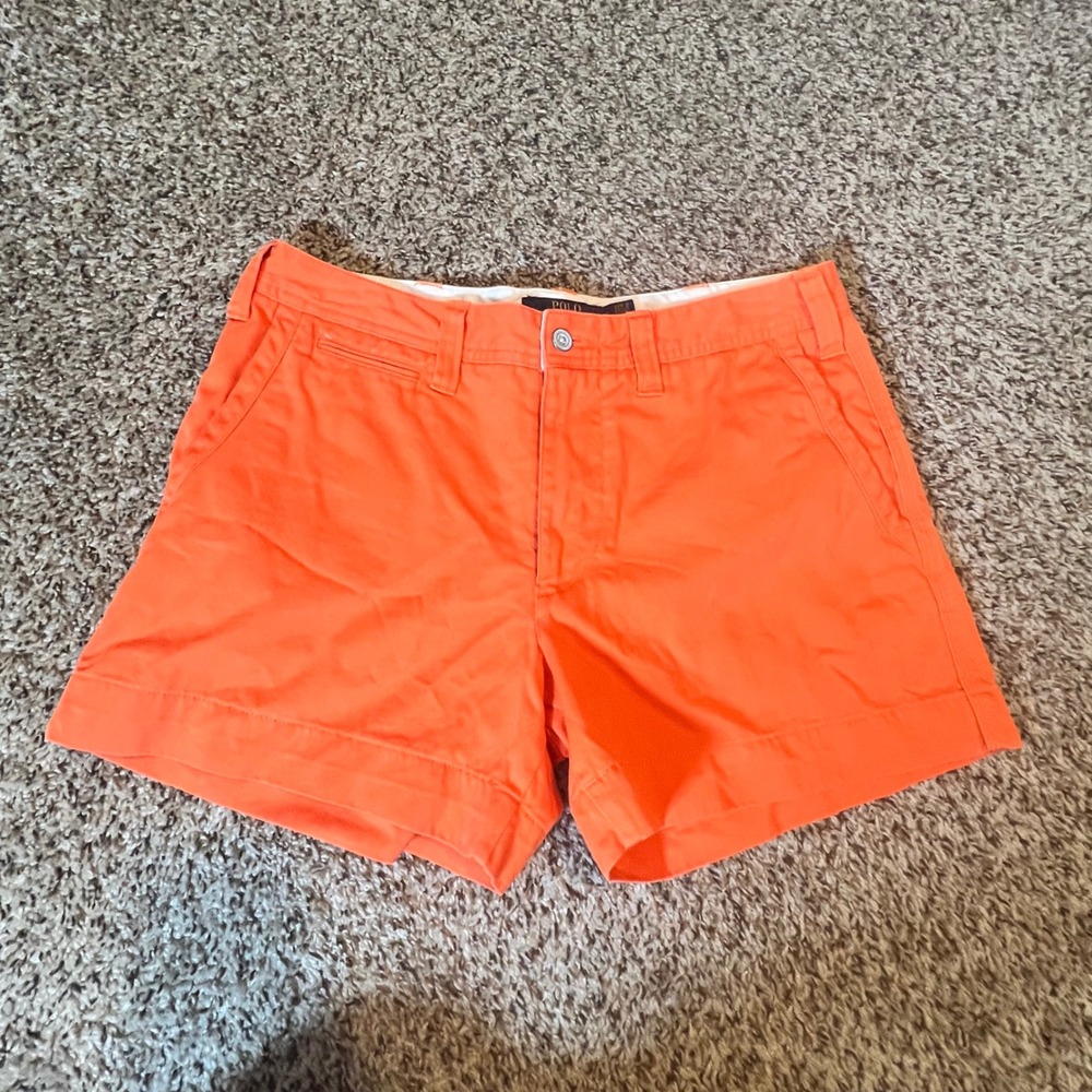 Polo Ralph Lauren Womens Orange Cotton Chino Shorts Size 6 Embroidered Pony Logo
